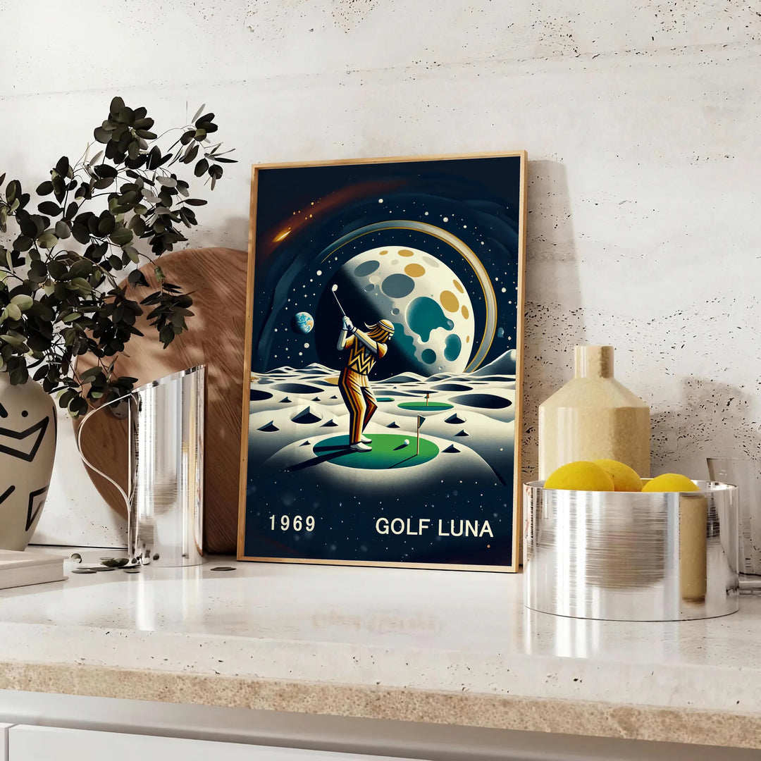 Golf Moon Poster Travel Poster High Quality Frame Premium Print Home Decor Color