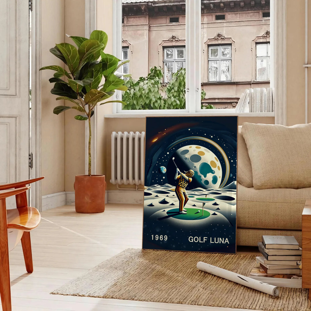 Golf Moon Poster Travel Poster High Quality Frame Premium Print Home Decor Color