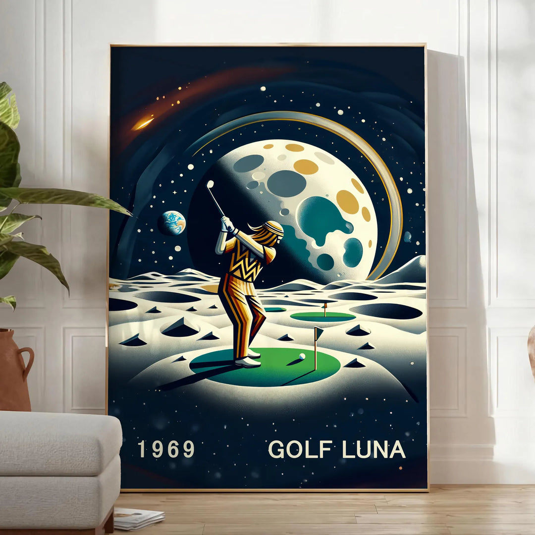 Golf Moon Poster Travel Poster High Quality Frame Premium Print Home Decor Color