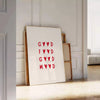 space Good Food Mood motivational poster stylish gray red tones kitchens dining areas artwork inspiring gift sizes A4 cm A0 vibrant wall art home today