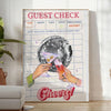 vibrant guest check cheers graphic art green orange hues captivating poster perfect wall unique gift space bold design frameless variants versatile decor appeal