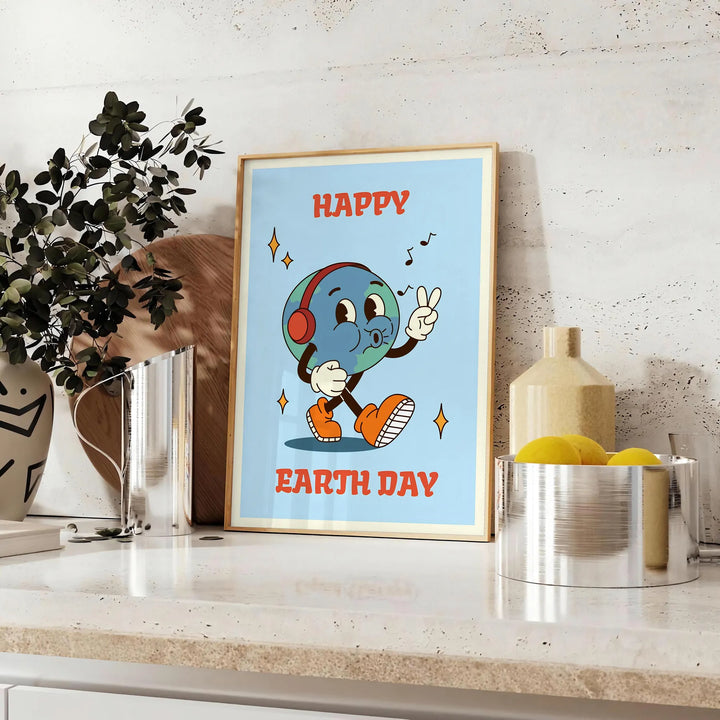 Happy Earth Day Groovy Poster Travel Poster High Quality Frame Premium Print Home Decor Color