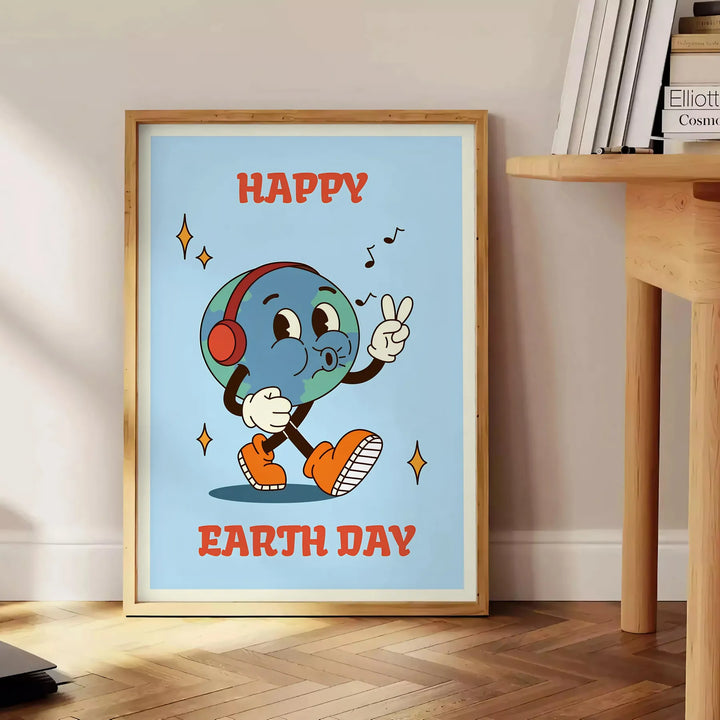 Happy Earth Day Groovy Poster Travel Poster High Quality Frame Premium Print Home Decor Color