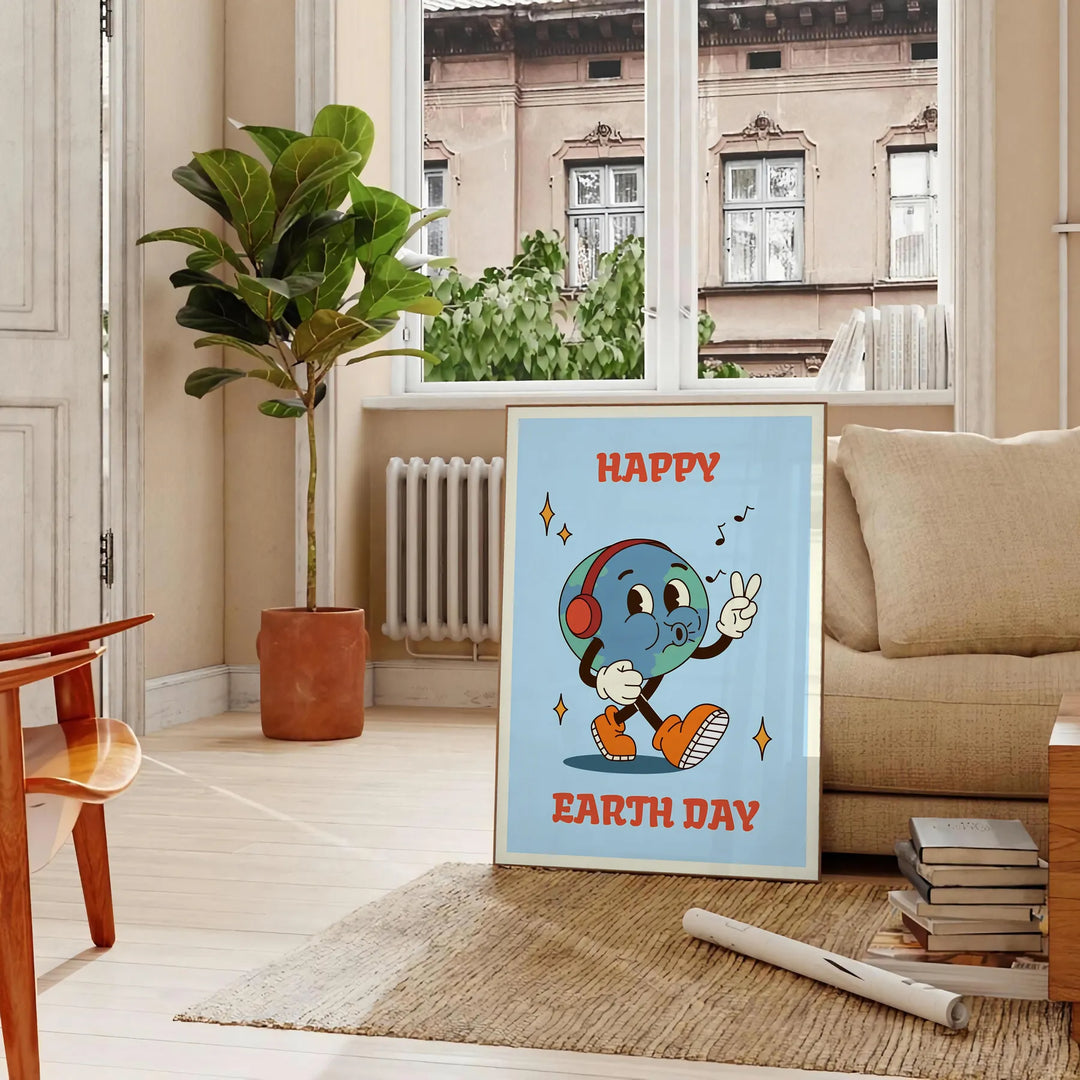 Happy Earth Day Groovy Poster Travel Poster High Quality Frame Premium Print Home Decor Color