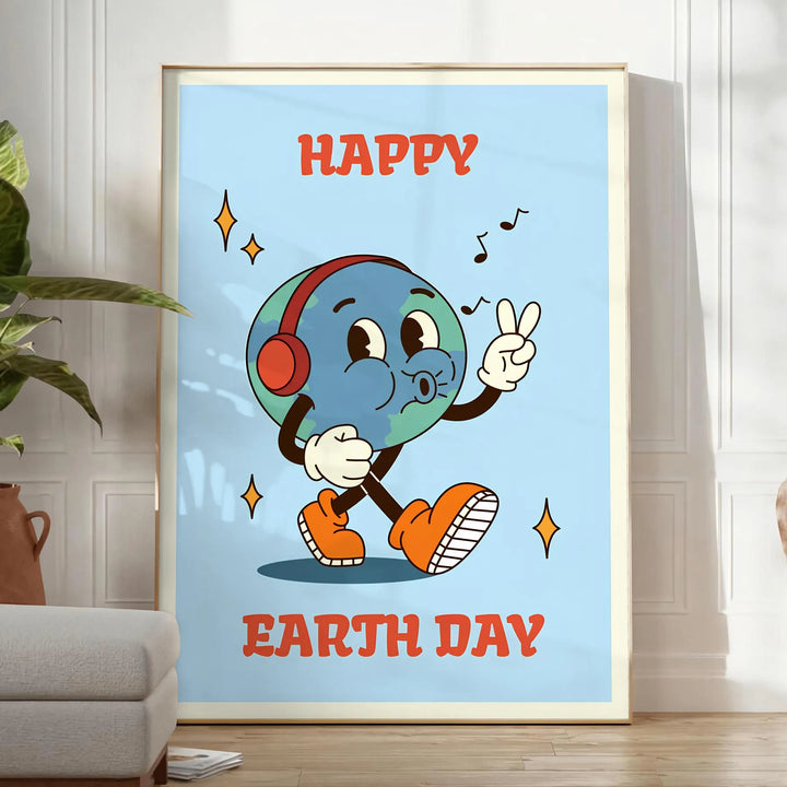 Happy Earth Day Groovy Poster Travel Poster High Quality Frame Premium Print Home Decor Color