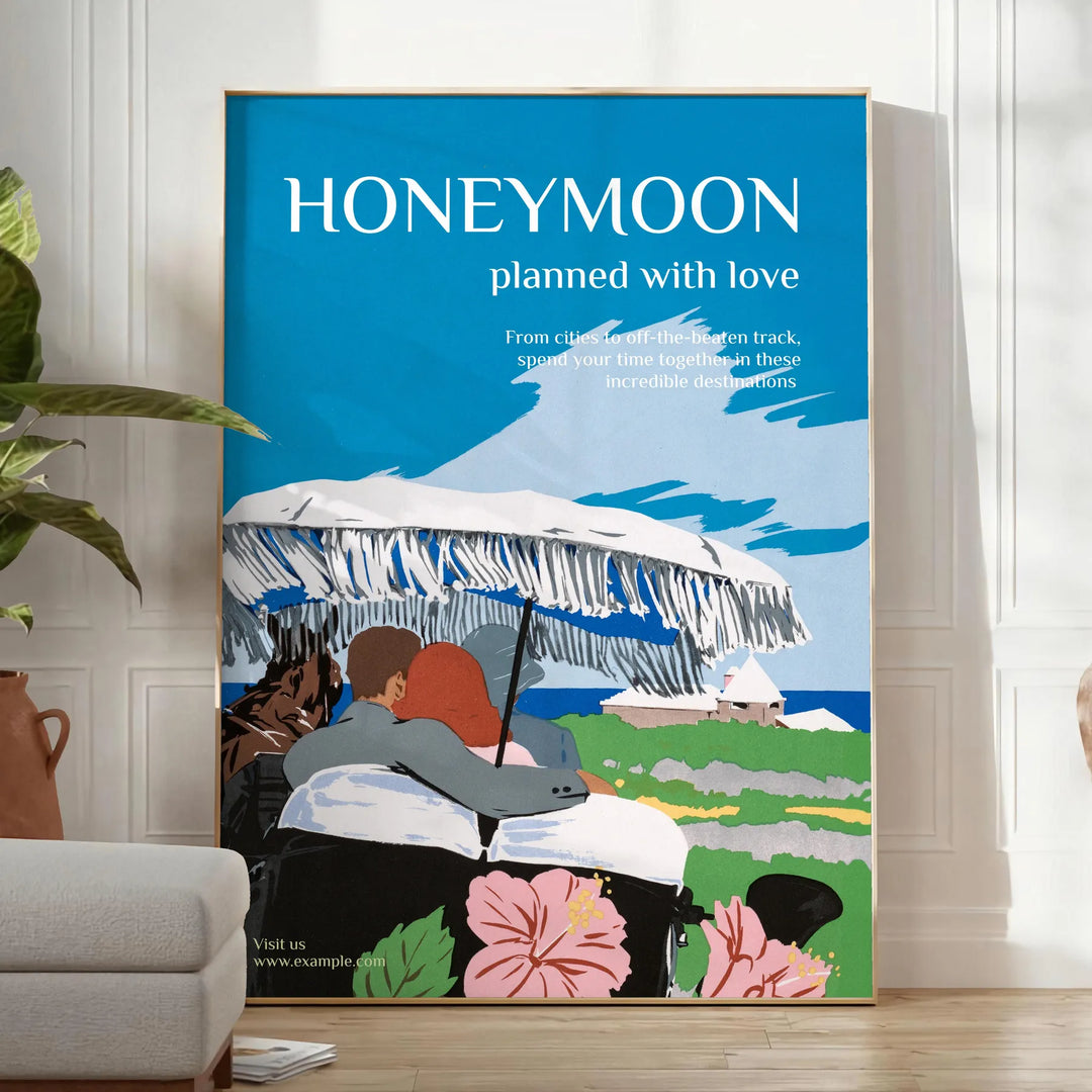 Honeymoon Travel Poster Art Print Travel Poster High Quality Frame Premium Print Home Decor Color