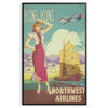 enchantment Hong Kong vibrant Northwest Airlines travel art poster serene green blue hues wall unique gift print allure charm space