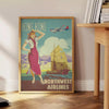 enchantment Hong Kong vibrant Northwest Airlines travel art poster serene green blue hues wall unique gift print allure charm space