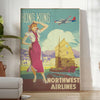 enchantment Hong Kong vibrant Northwest Airlines travel art poster serene green blue hues wall unique gift print allure charm space
