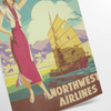 enchantment Hong Kong vibrant Northwest Airlines travel art poster serene green blue hues wall unique gift print allure charm space