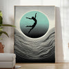 space dynamic human jump poster black gray tones wall art unique gift print motion modern style various sizes A4 cm A0 touch energy room today