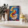 space stunning impasto oil painting poster vibrant orange blue hues captivating wall art piece thoughtful gift artwork color texture room