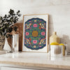 touch elegance space stunning Japanese vintage poster green blue hues wall art unique gift print timeless charm design sizes A4 cm A0