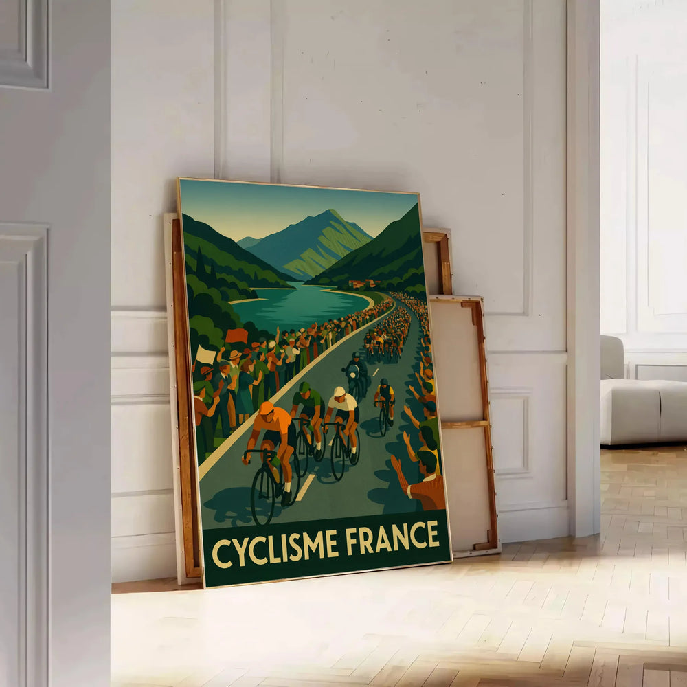 stunning Tour France cycling poster elegant gray green hues sports enthusiasts high quality artwork available dimensions cm A4 A0