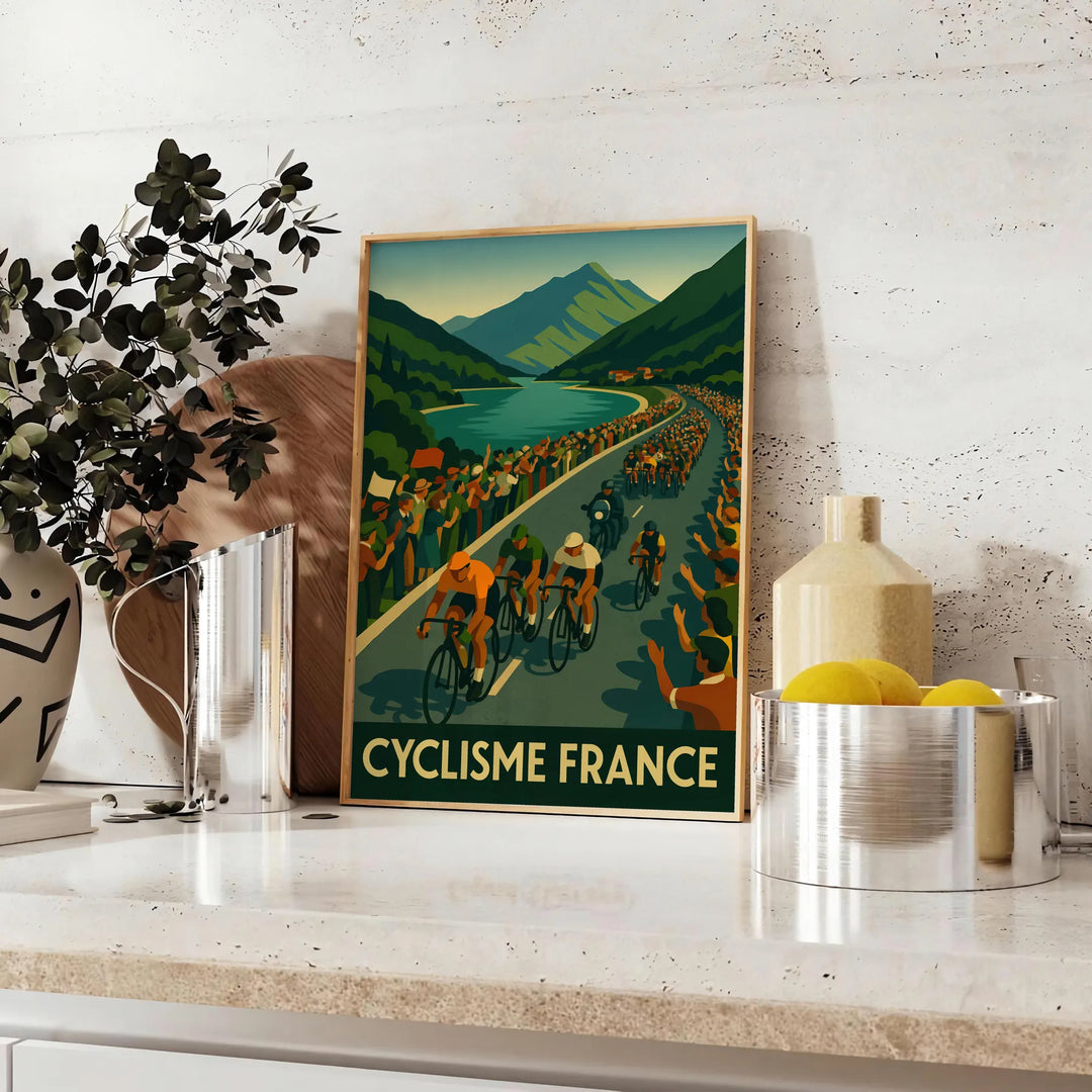 univers Tour France affiche captivante nuances gris vert passionnés cyclisme pièce un must déco disponibles A4 cm 60×80 A0
