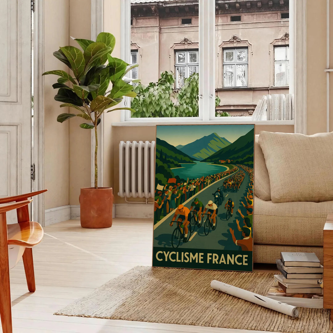 univers Tour France affiche captivante nuances gris vert passionnés cyclisme pièce un must déco disponibles A4 cm 60×80 A0