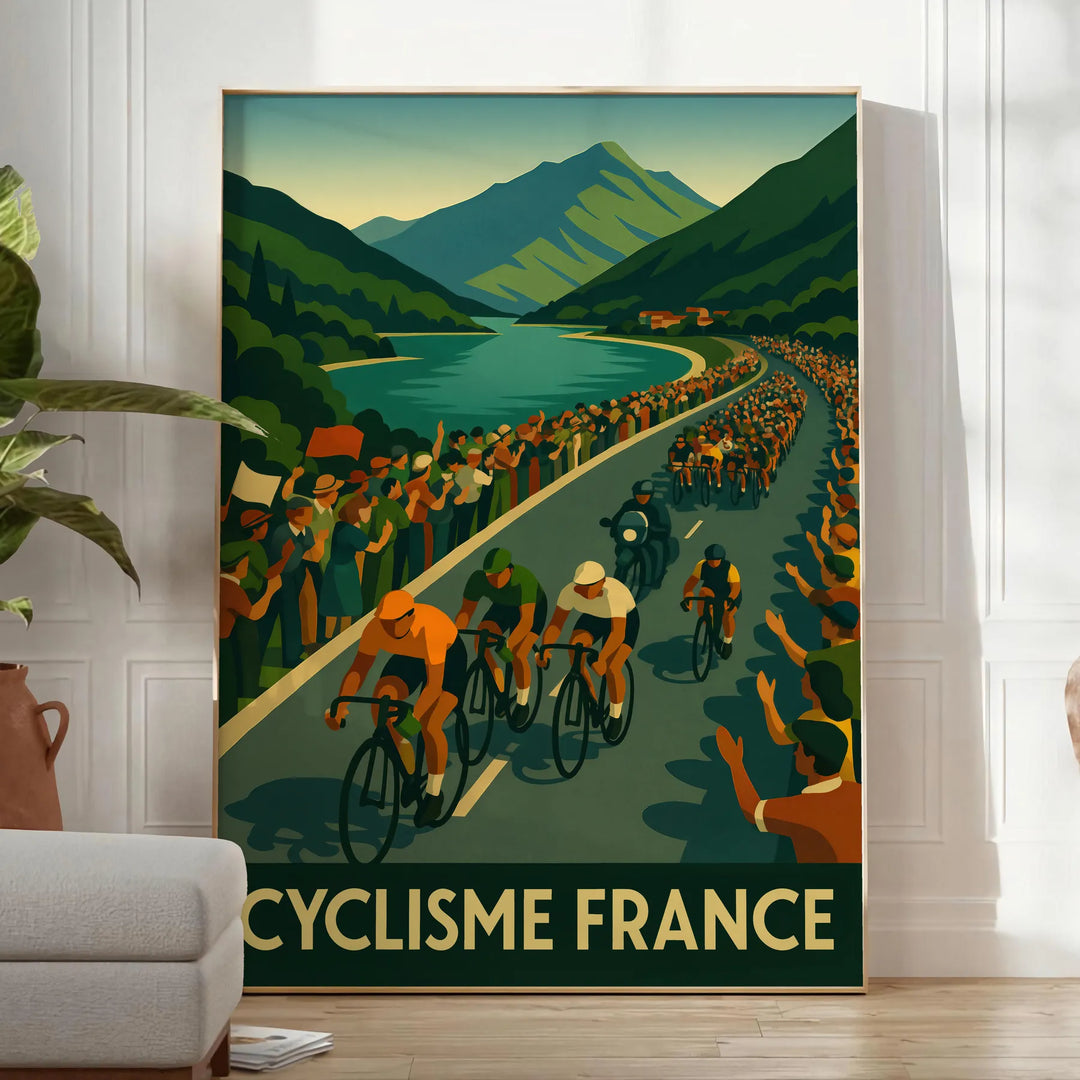 univers Tour France affiche captivante nuances gris vert passionnés cyclisme pièce un must déco disponibles A4 cm 60×80 A0