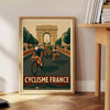 Póster de ciclismo del Tour de Francia en tonos verdes y marrones, ideal para los amantes del ciclismo. Disponible en varias