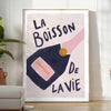 space vibrant La Boisson de Vie champagne cocktail poster popular art dynamic orange blue hues striking piece wall unique gift addition home decor available