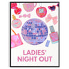 space vibrant Ladies Night Out Disco poster trendy orange white hues wall art unique gift stylish print essence fun sizes A4 cm A0