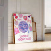 space vibrant Ladies Night Out Disco poster trendy orange white hues wall art unique gift stylish print essence fun sizes A4 cm A0
