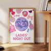 space vibrant Ladies Night Out Disco poster trendy orange white hues wall art unique gift stylish print essence fun sizes A4 cm A0