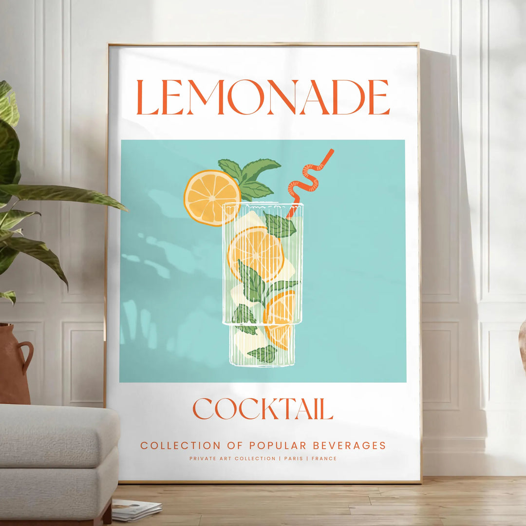 Lemonade Cocktail Poster Travel Poster High Quality Frame Premium Print Home Decor Color