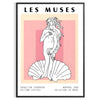 space Les Muses woman graphic poster black orange wall art thoughtful gift artwork artistic flair room multiple sizes A4 cm A0
