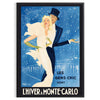time L'Hiver Monte Carlo vintage travel poster bold orange black hues striking wall art perfect gift lovers space timeless print sizes A4 cm A0