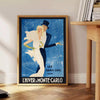 time L'Hiver Monte Carlo vintage travel poster bold orange black hues striking wall art perfect gift lovers space timeless print sizes A4 cm A0