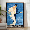time L'Hiver Monte Carlo vintage travel poster bold orange black hues striking wall art perfect gift lovers space timeless print sizes A4 cm A0
