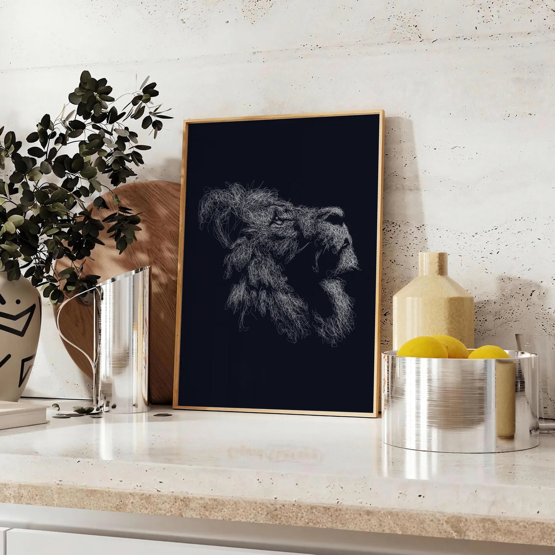 Lion Black Animal Art Travel Poster High Quality Frame Premium Print Home Decor Color