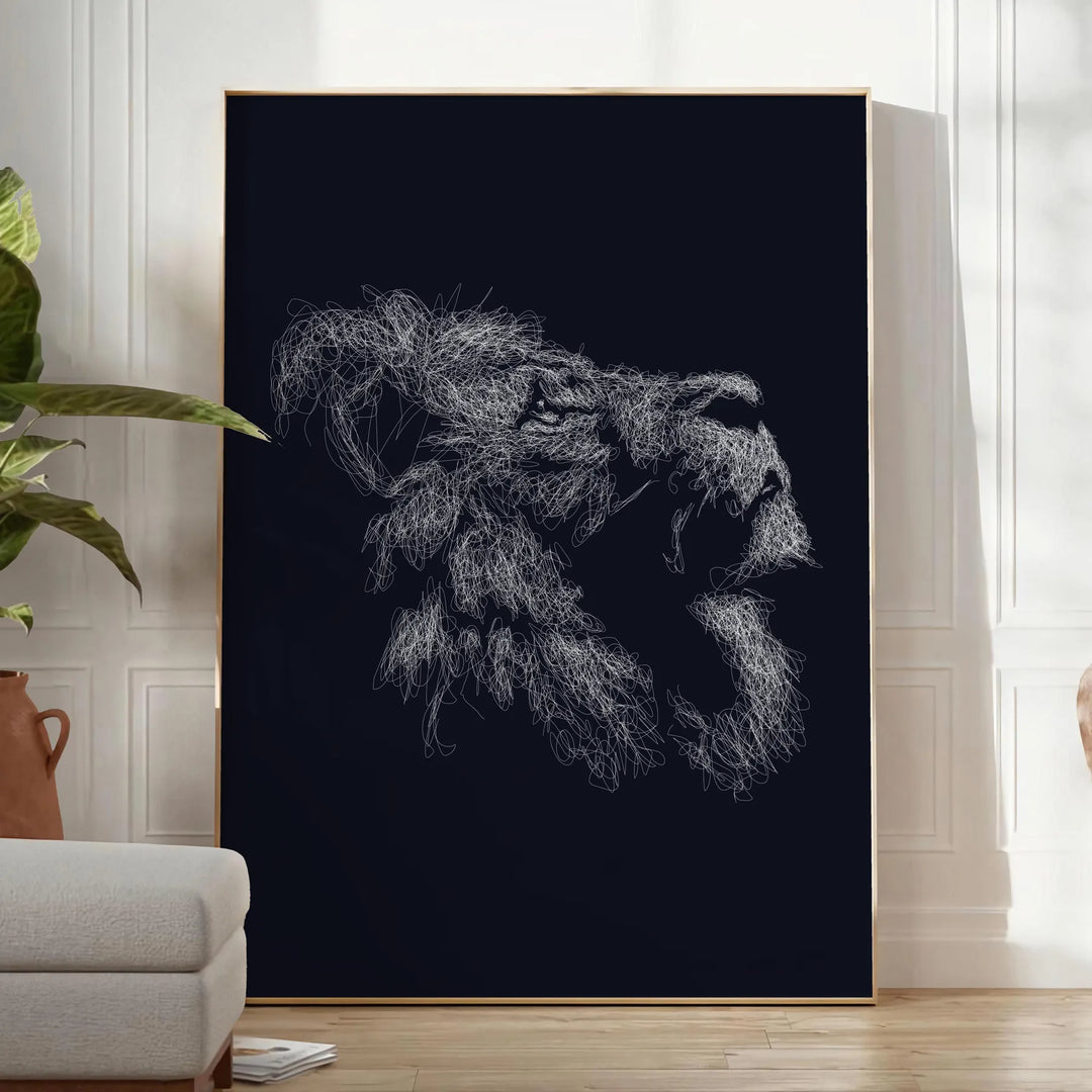 Lion Black Animal Art Travel Poster High Quality Frame Premium Print Home Decor Color