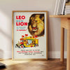 space stunning Lion Travel Art Poster vibrant yellow earthy brown hues wall unique gift captivating print safari elegance decor sizes A4 cm A0