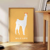 space vibrant llama poster playful design lively orange yellow hues captivating wall art unique gift splash joy room sizes A4 cm A0