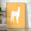 space vibrant llama poster playful design lively orange yellow hues captivating wall art unique gift splash joy room sizes A4 cm A0