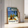 Los Angeles vintage travel poster lush green crisp white hues wall art thoughtful gift artwork charm LA golden era decor stylish print available