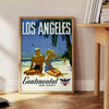 Los Angeles vintage travel poster lush green crisp white hues wall art thoughtful gift artwork charm LA golden era decor stylish print available