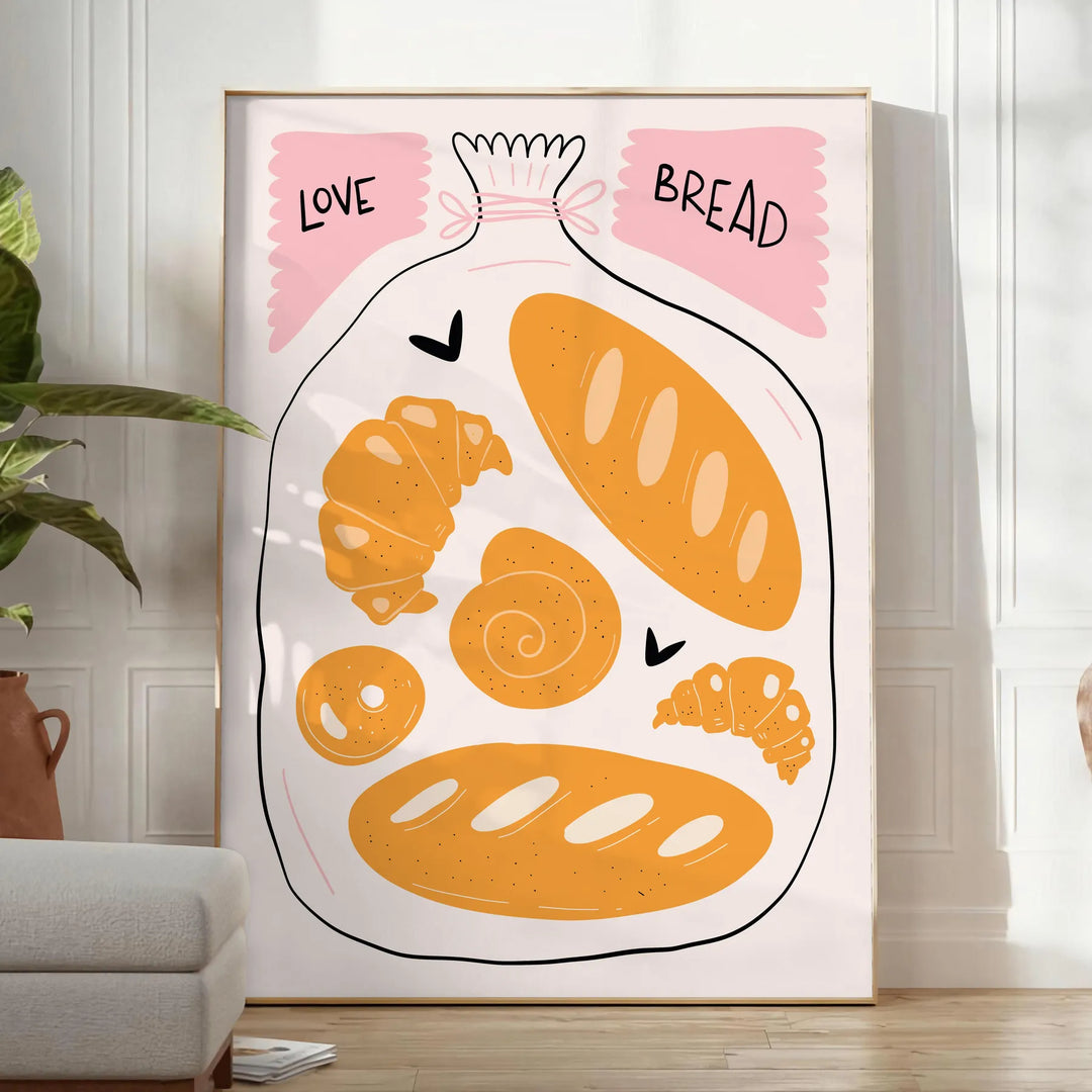 Love Bread Kitchen Print Travel Poster High Quality Frame Premium Print Home Decor Color