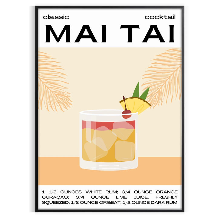 Mai Tai Cocktail Poster Travel Poster High Quality Frame Premium Print Home Decor Color