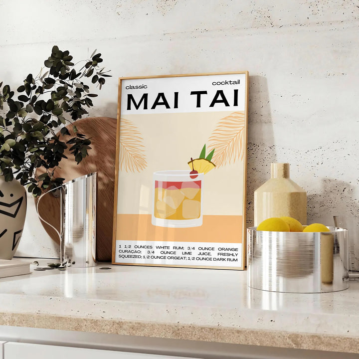 Mai Tai Cocktail Poster Travel Poster High Quality Frame Premium Print Home Decor Color