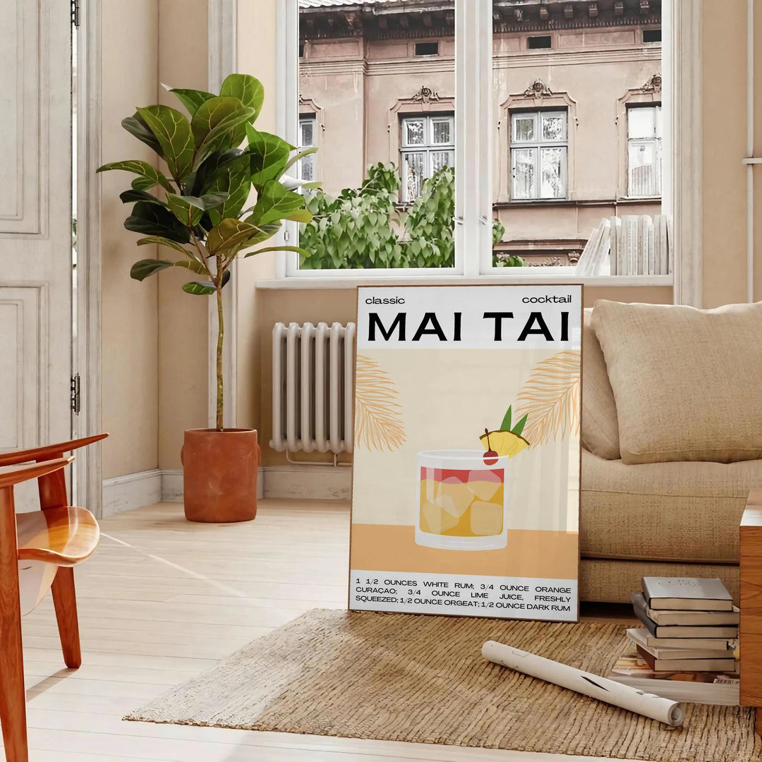 Mai Tai Cocktail Poster Travel Poster High Quality Frame Premium Print Home Decor Color