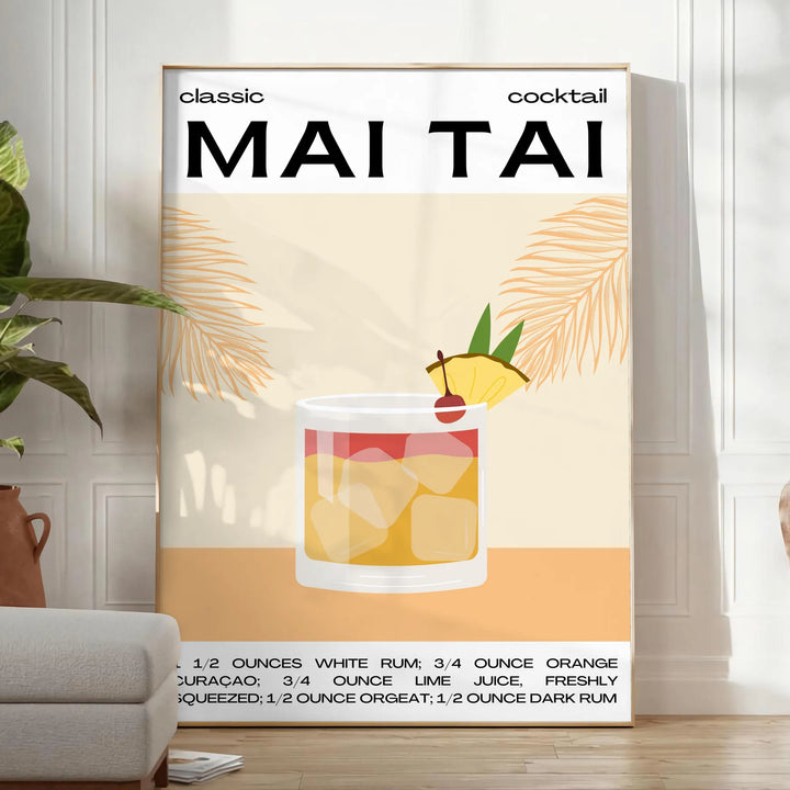 Mai Tai Cocktail Poster Travel Poster High Quality Frame Premium Print Home Decor Color