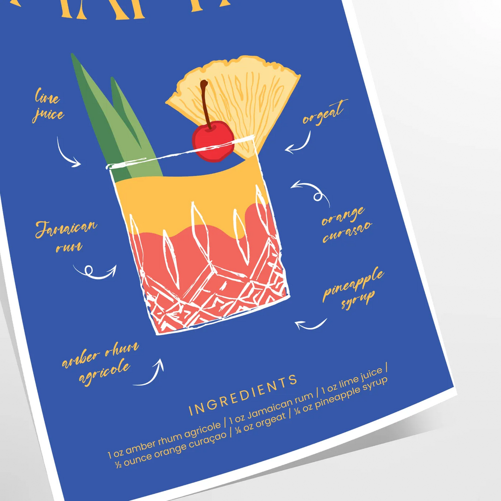 Mai Tai Cocktail Wall Print Travel Poster High Quality Frame Premium Print Home Decor Color