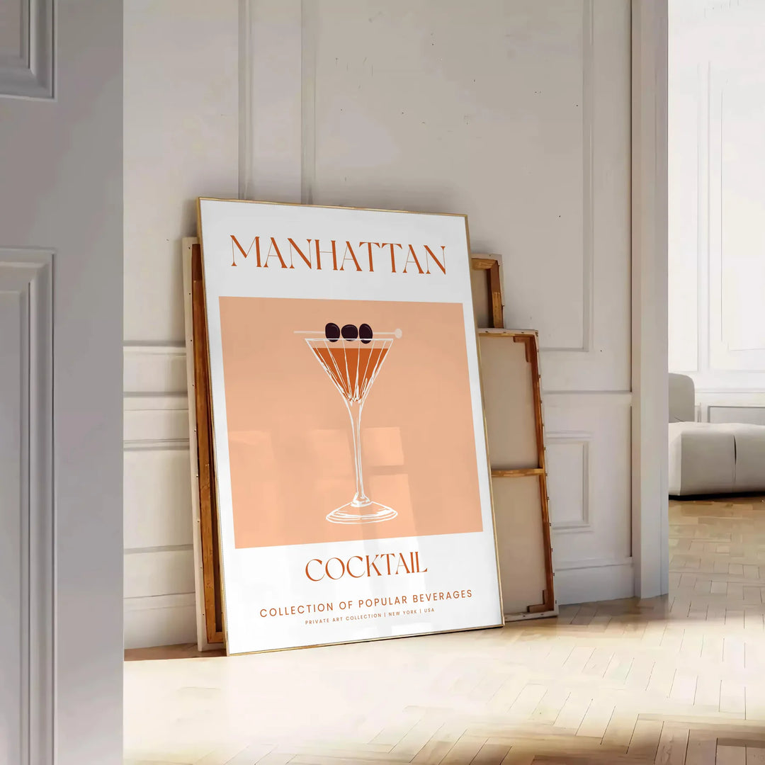 Manhattan Cocktail Wall Art Travel Poster High Quality Frame Premium Print Home Decor Color