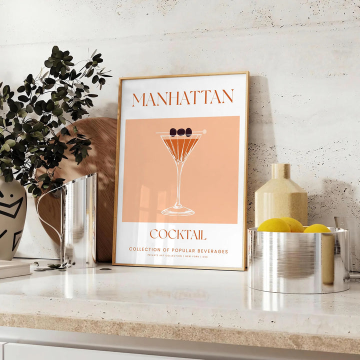 Manhattan Cocktail Wall Art Travel Poster High Quality Frame Premium Print Home Decor Color