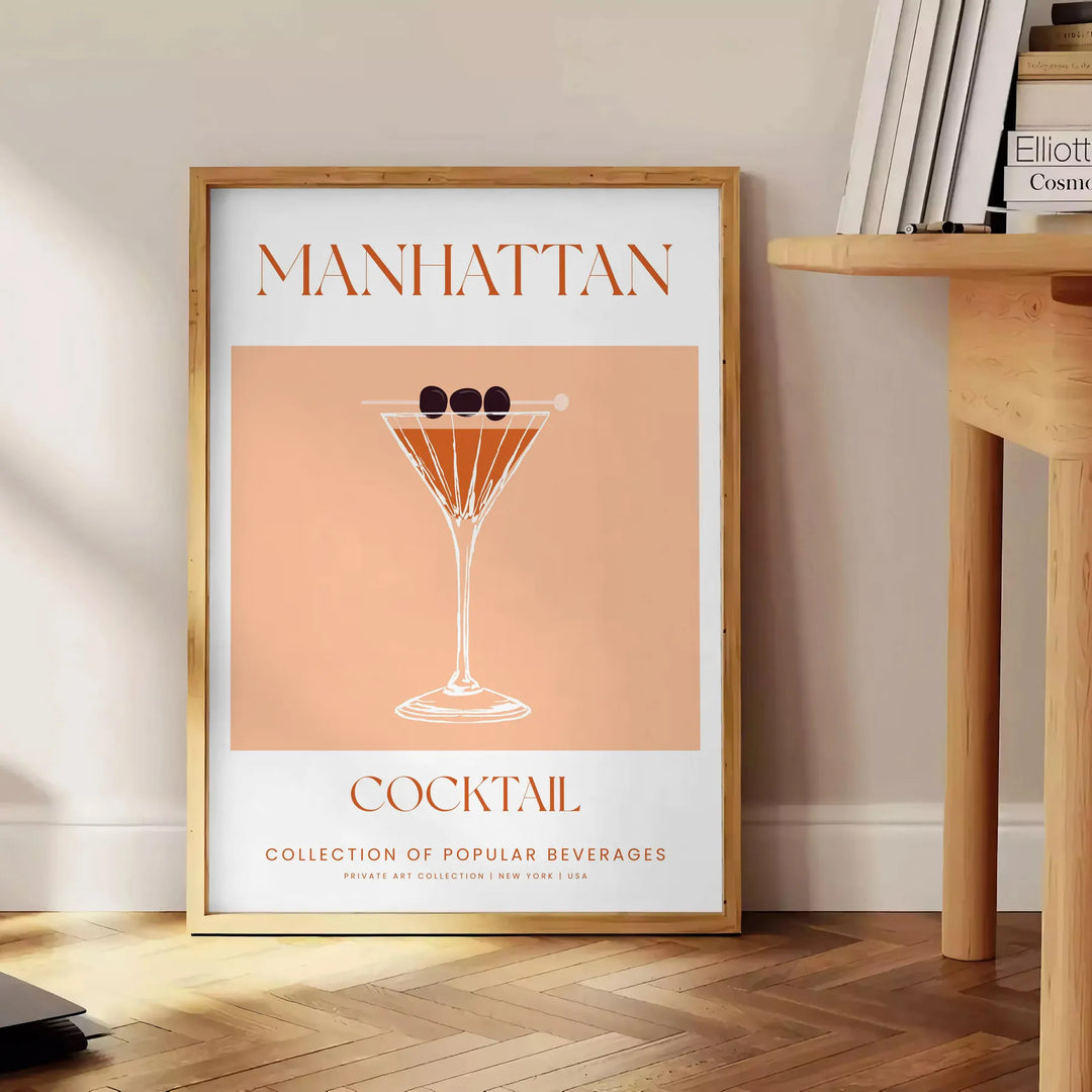 Manhattan Cocktail Wall Art Travel Poster High Quality Frame Premium Print Home Decor Color