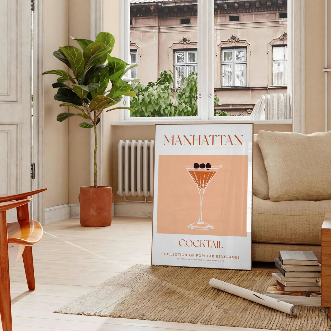 Manhattan Cocktail Wall Art Travel Poster High Quality Frame Premium Print Home Decor Color