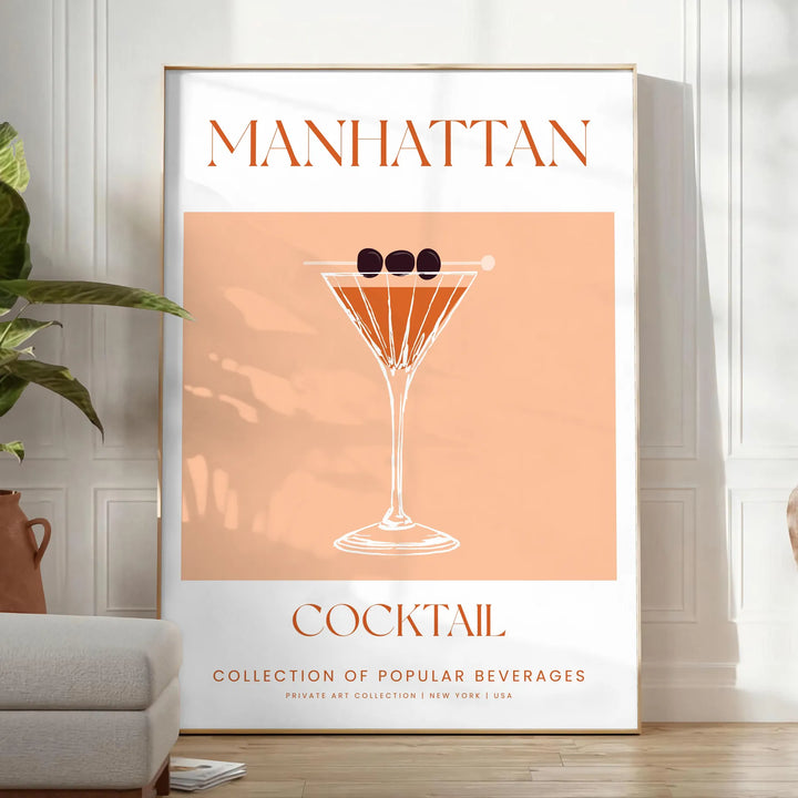 Manhattan Cocktail Wall Art Travel Poster High Quality Frame Premium Print Home Decor Color