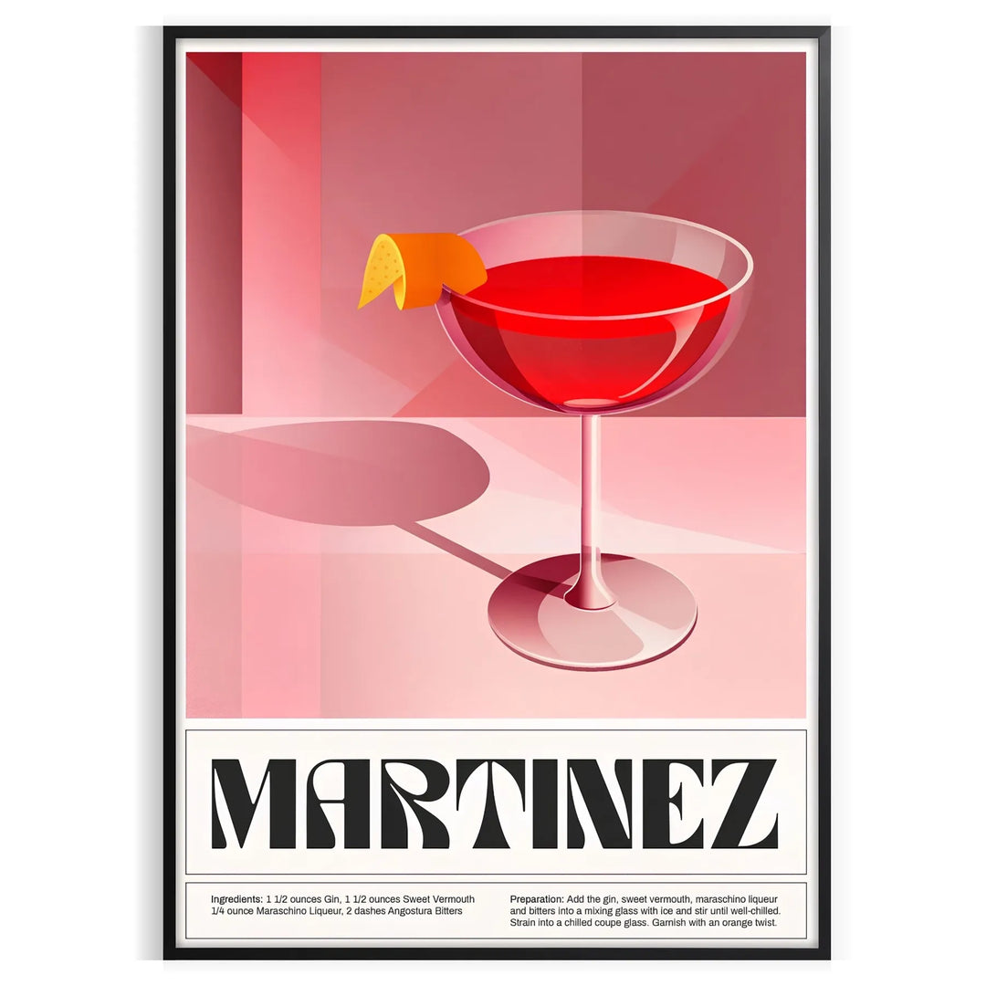 Martinez Cocktail Poster Travel Poster High Quality Frame Premium Print Home Decor Color